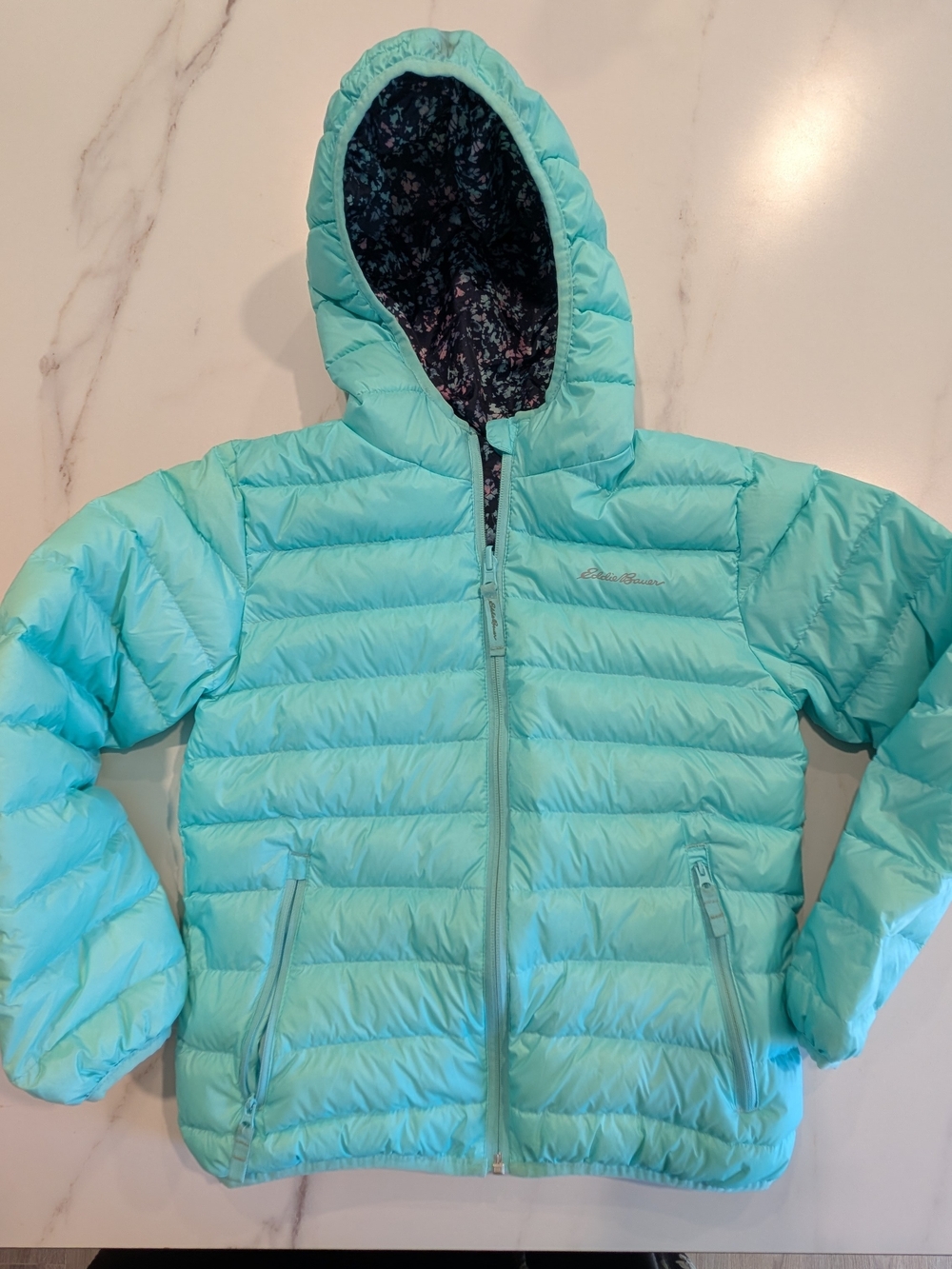 Eddie Bauer Girls' Hooded Reversible Down  Puffer Jacket Size 10-12G